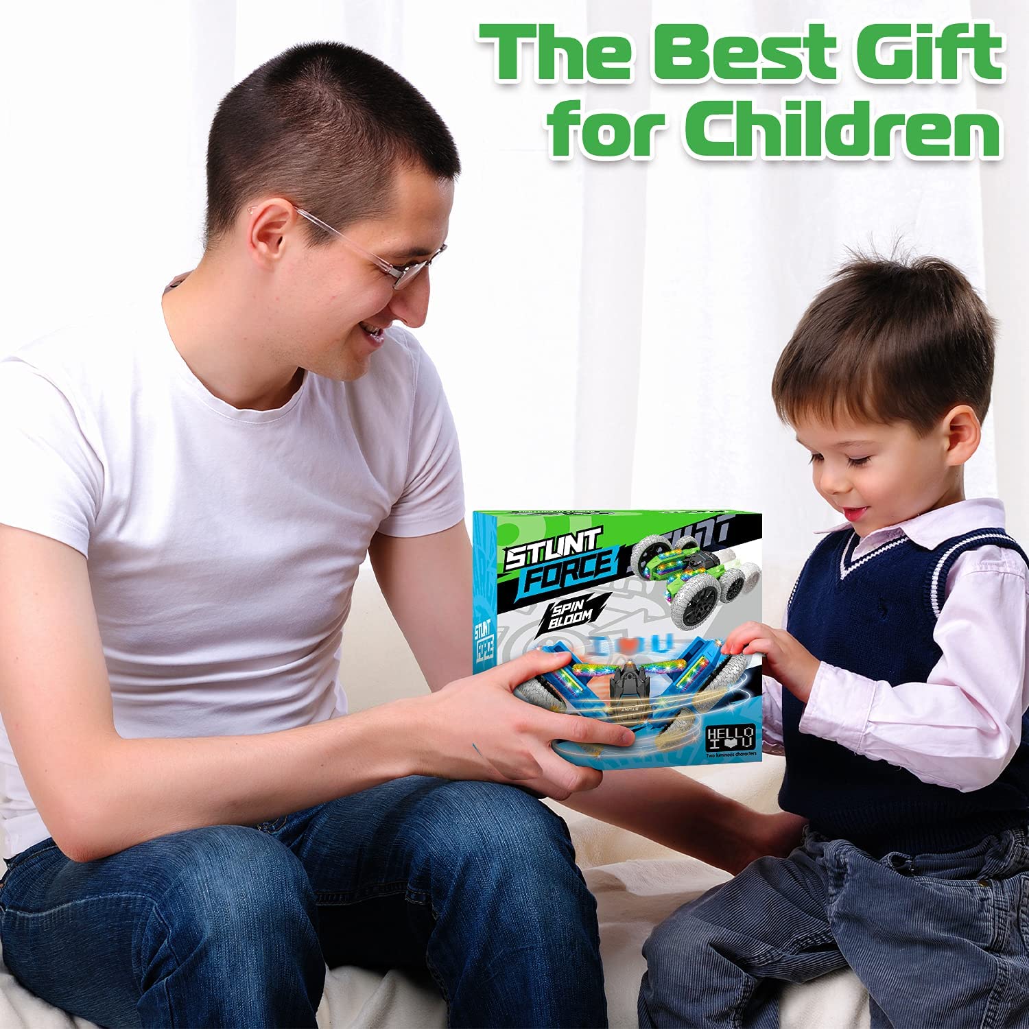 Light Up RC Stunt Car 4WD Remote Control Car 360 Flips Double-Sided Rotating Car Kids Indoor Outdoor Toys Gift Green