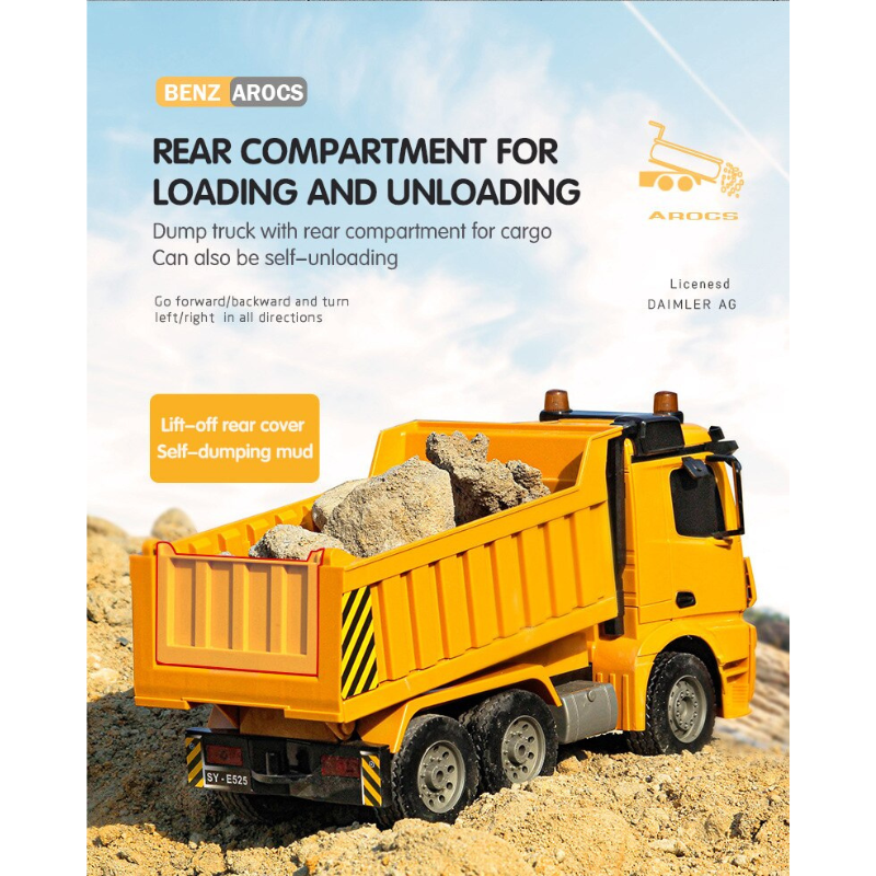 Double E E525-003 Remote Control Benz Dump Truck Toy 8 Channel 2.4Ghz Electric Dumping Construction Car Vehicles