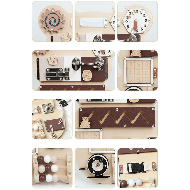 Bear Shape Baby Early Education Busy Board Wooden Toy Montessori Toy Baby Sensory Activity Board