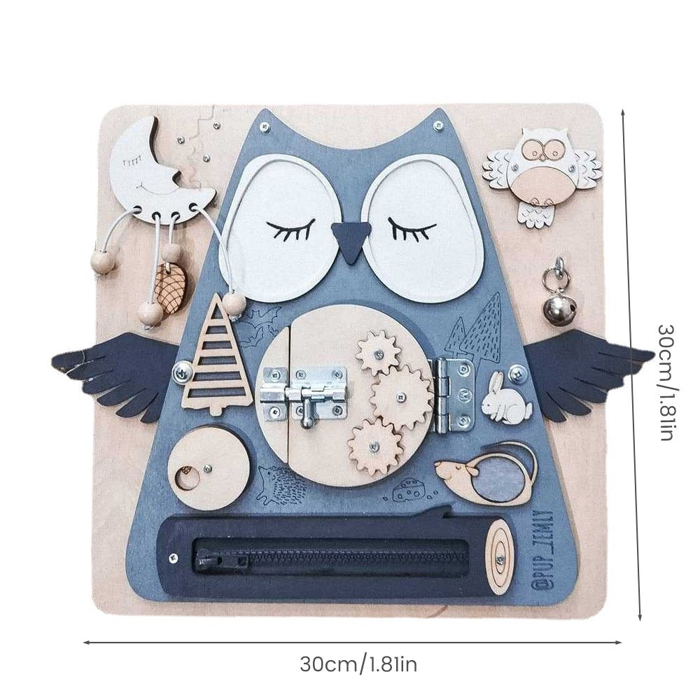 Sleeping Owl Baby Early Education Busy Board Wooden Toy Montessori Toy Baby Sensory Activity Board