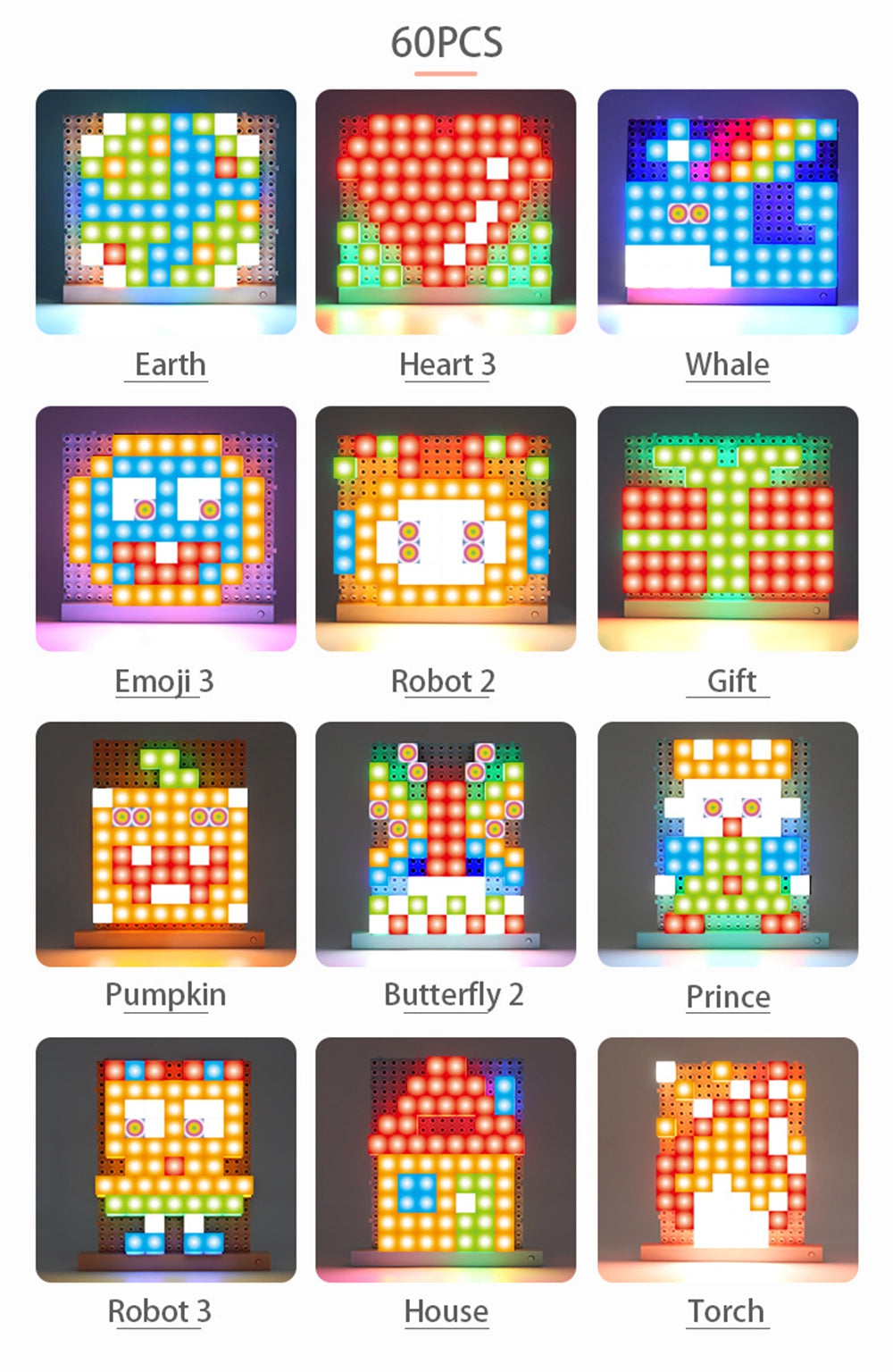 60pcs Diy Electonic Building Block Led Flashing Light Multi-Creative Assembling Flashing Light Electronic Puzzle