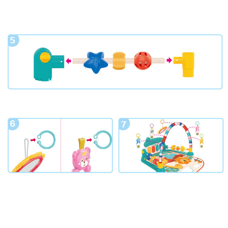 Baby Gyms Play Mats Musical Activity Center Kick & Play Piano Gym Tummy Time Padded Mat for Newborn Toddler Infants Red