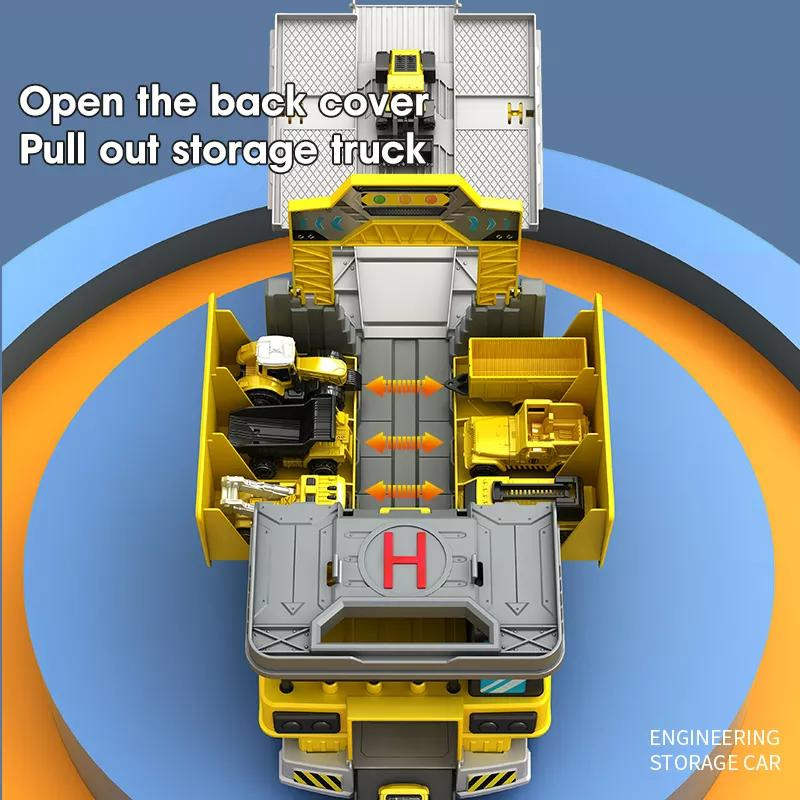 Crane Storage Truck Toy Sliding Track Assemble Deformable Kids Play Transport Engineering Boys Toys Vehicles