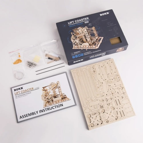 Robotime 3D DIY Wooden Puzzle Mechanical Gear Drive Marble Run Set Gift LG503