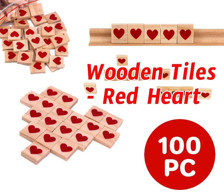 100pc Wooden Tiles Red Heart Symbols DIY Game Weddings Craft Scrap Booking Deco