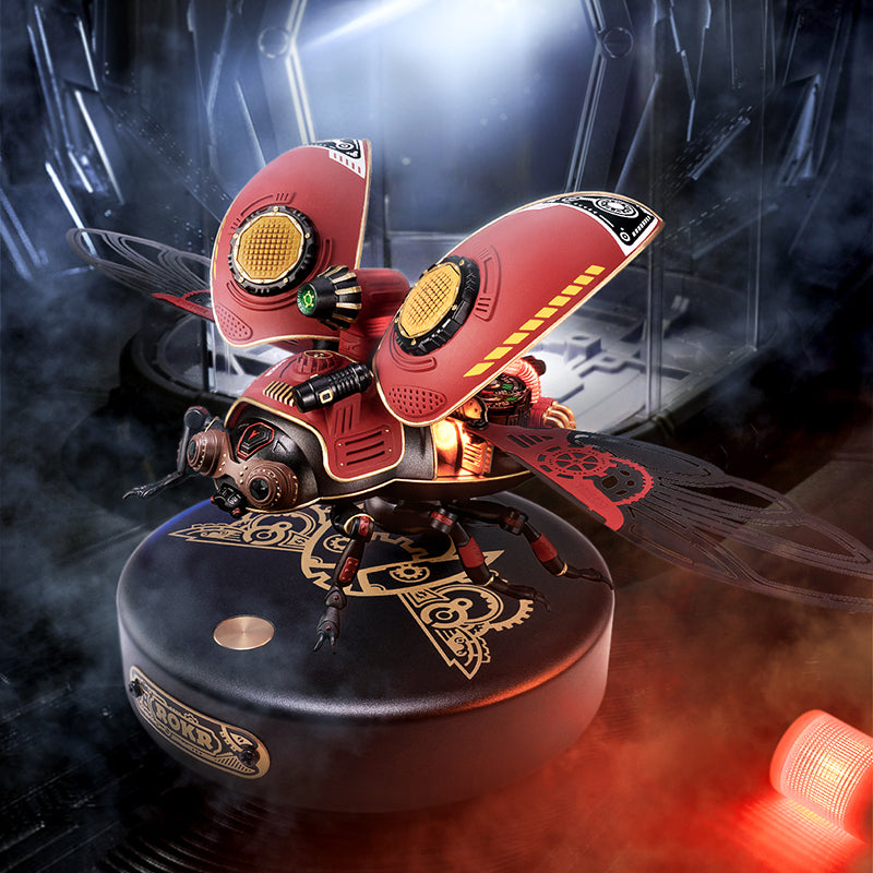Robotime ROKR Scout Bettle Model DIY 3D Puzzle steampunk LED Detection light Funny Toys for Kids MI02