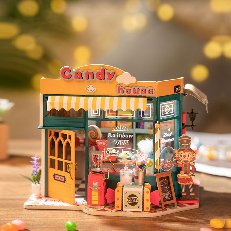 Robotime Rolife Rainbow Candy House DIY Miniature House LED Light Cute Fairy Tale Atmosphere DG158