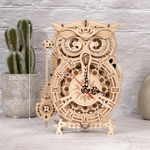 Robotime 3D DIY Wooden Puzzle Mechanical Gear Drive Pendulum Owl Clock LK503