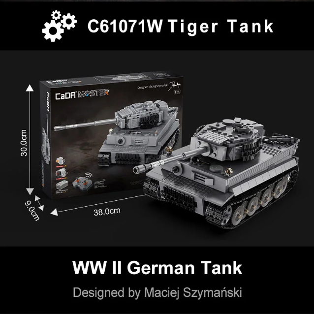 CaDA C61071W 925PCS WW2 German Tiger Tank RC Tank Building Blocks Toy Set