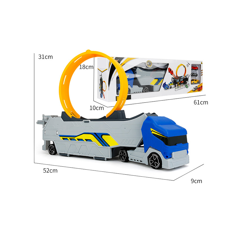 Container Truck Race Car Track Set Circular Runway with Mini Cars Kids Toy Gift