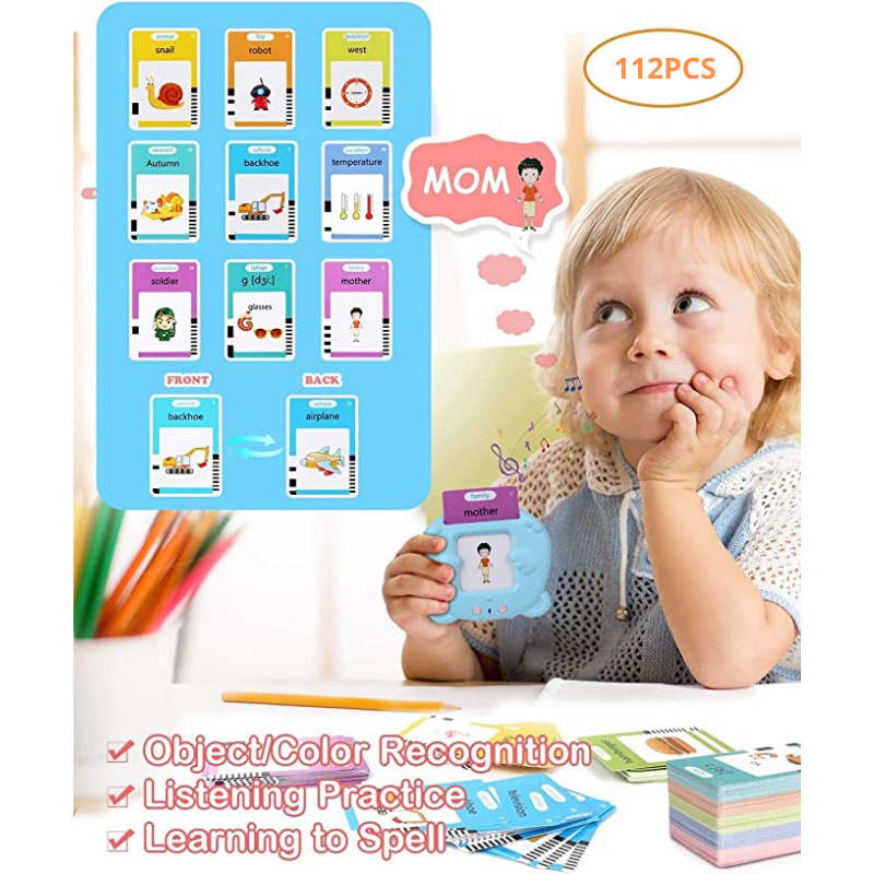 Preschool Learning Toys Cute Bear Shape Early Educational Intelligent Electric Kids Talking Flash Card Words Reading Learning Machine 224 Words Pink