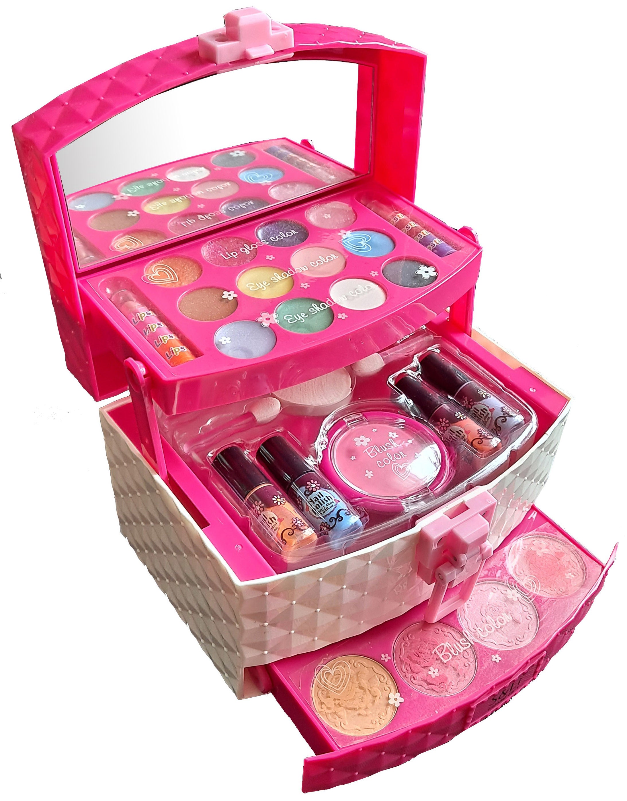 Kid Girls Makeup Set Jewellery Box Style Cosmetic Pretend Play Kit Princess Toy