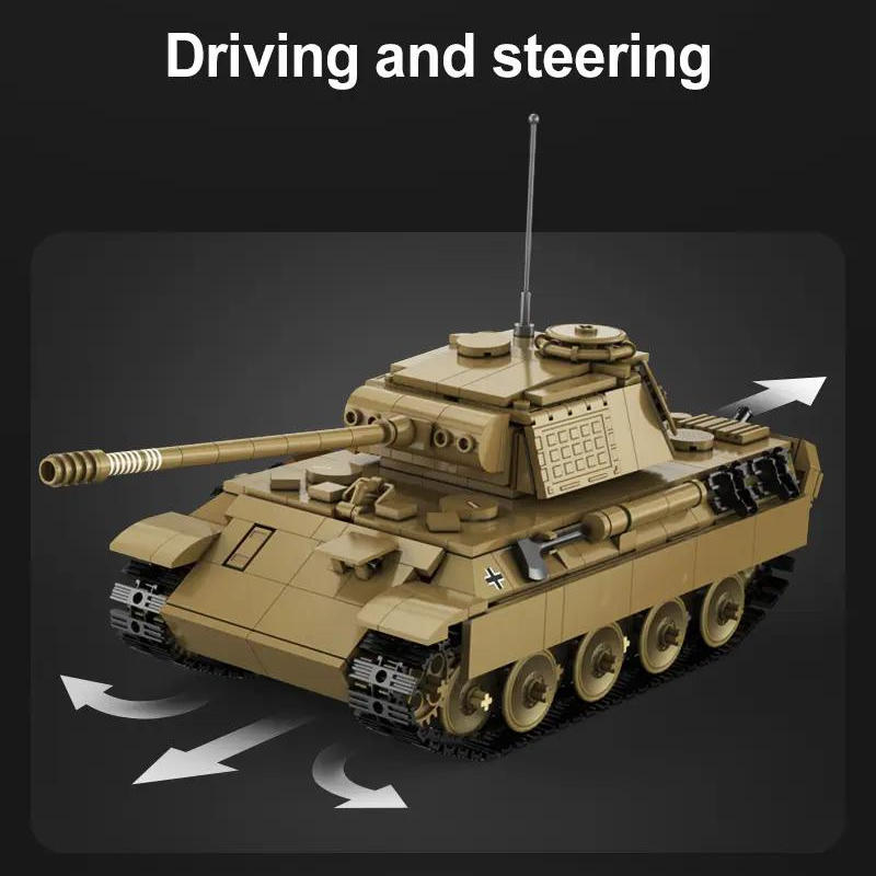 CaDA C61073W 907PCS Bricks Model RC Panther Tank Model High Tech MOC Building Blocks Set Assembled Remote Control Car Toys Vehicle