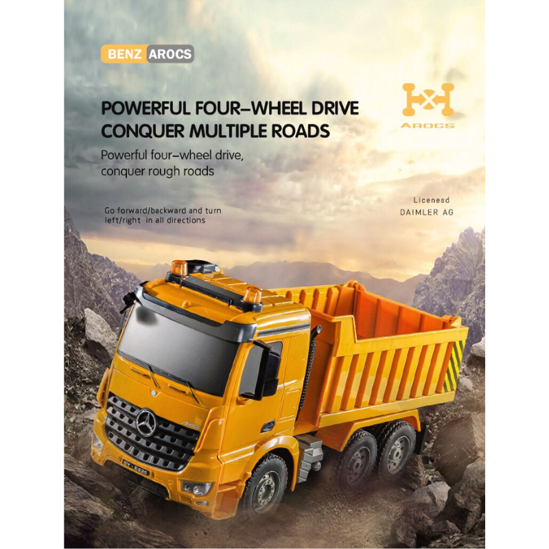 Double E E525-003 Remote Control Benz Dump Truck Toy 8 Channel 2.4Ghz Electric Dumping Construction Car Vehicles