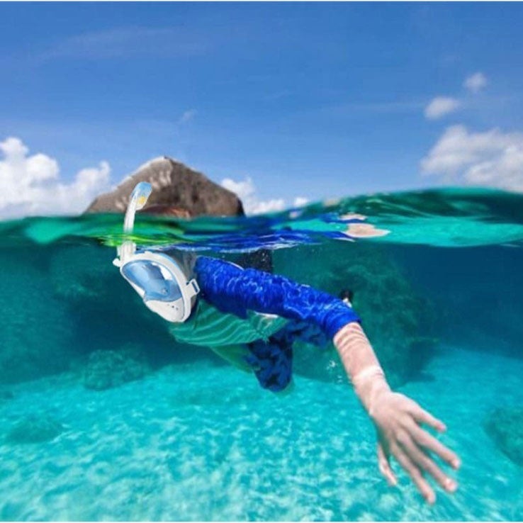180View Full Face Snorkel Mask Anti-Fog & Anti-Leak Free Breathing Design with GoPro Mount - Blue L/XL Size