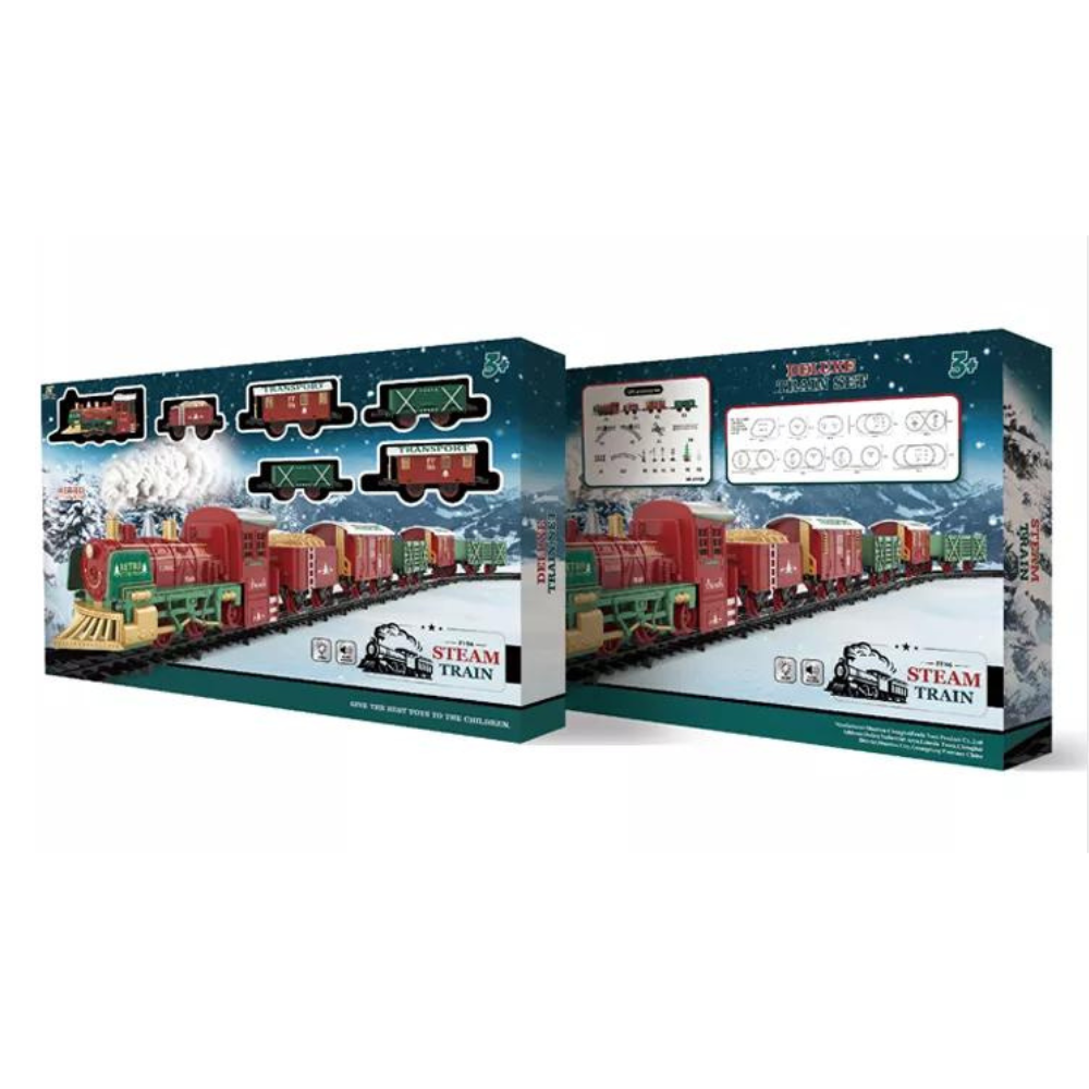 Delux Christmas Steam Train Set for Kids with Light & Sounds Smoke Effect 27 Track Electric Train Set Great Accessory for Kids Gift