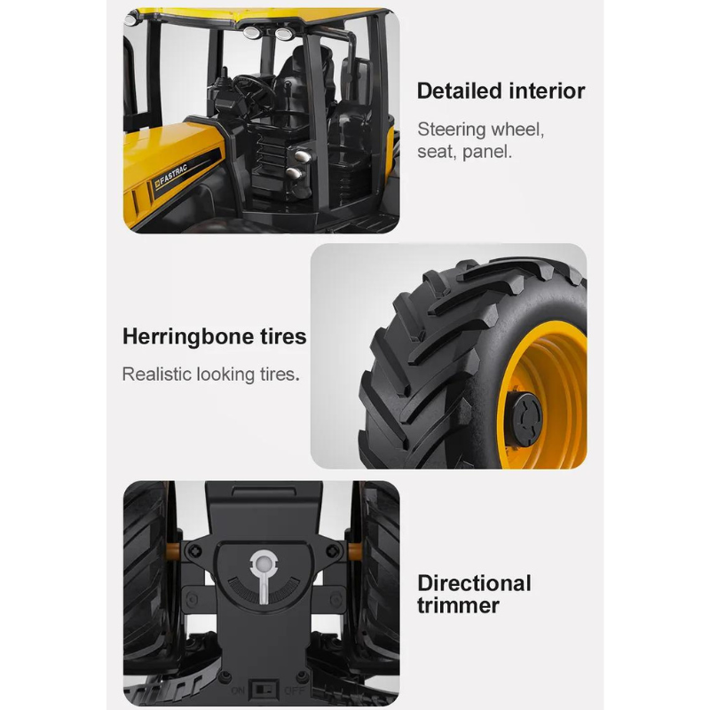 DOUBLE E E360-003 1:16 6CH 2.4GHz Remote Control JCB Fastrac 4220 Farm Tractor With Dump Trailer Light & Sound Toy Truck