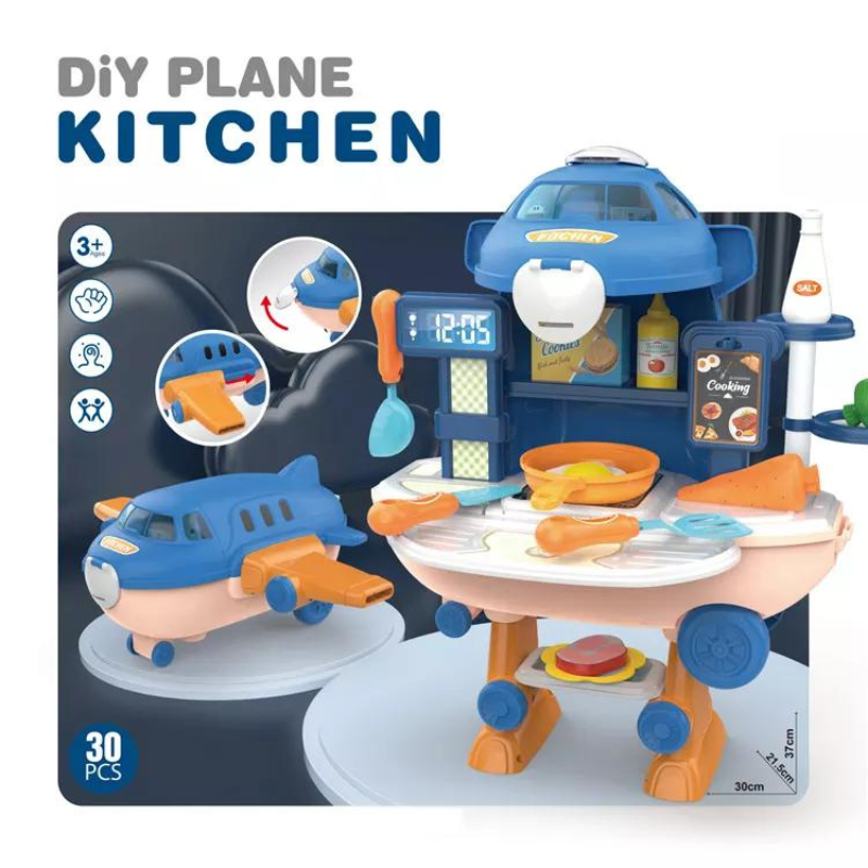 30pcs 2-in-1 Plane Pretend Play Big Kitchen Stove Food Cooking Set Children Education Play House Toys Kids Gift