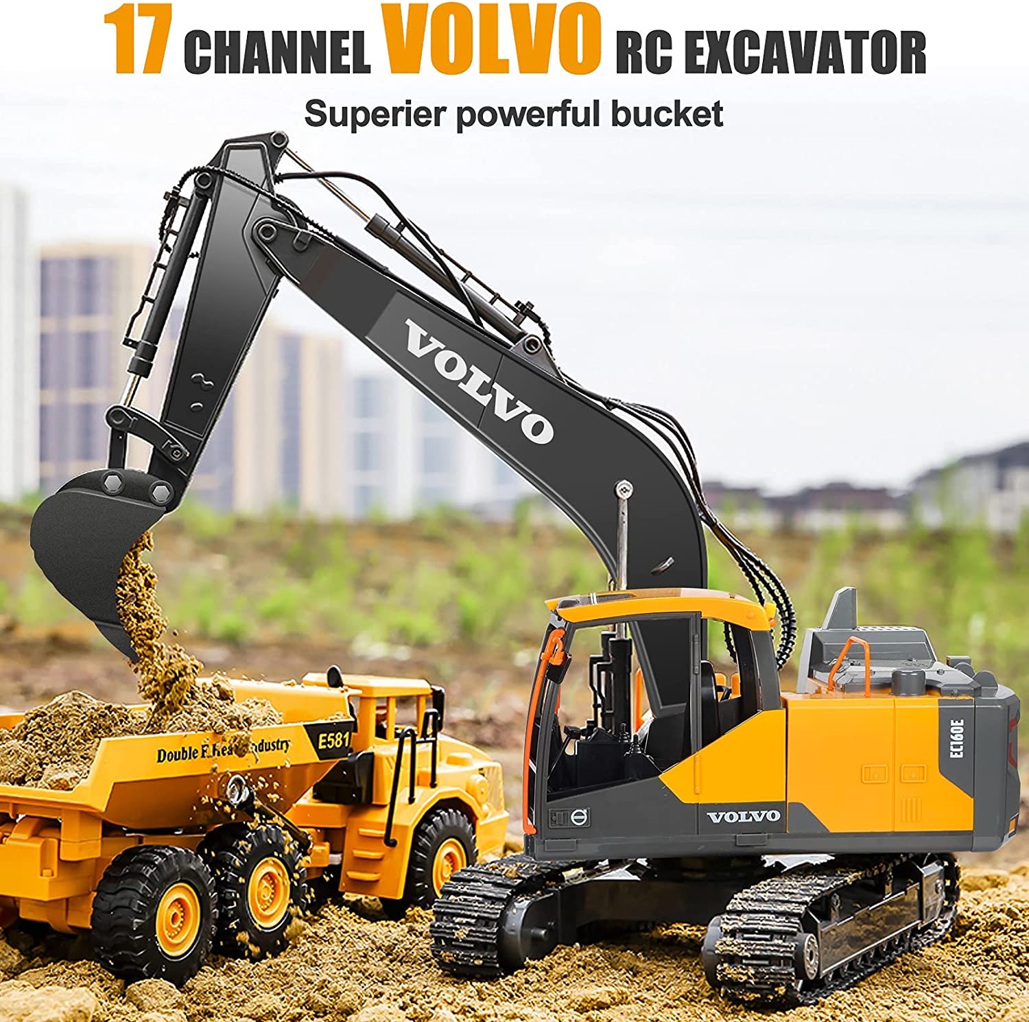 Double E E568-003 2.4GHz Remote Control Volvo Excavator Engineer Vehicle Toy Car