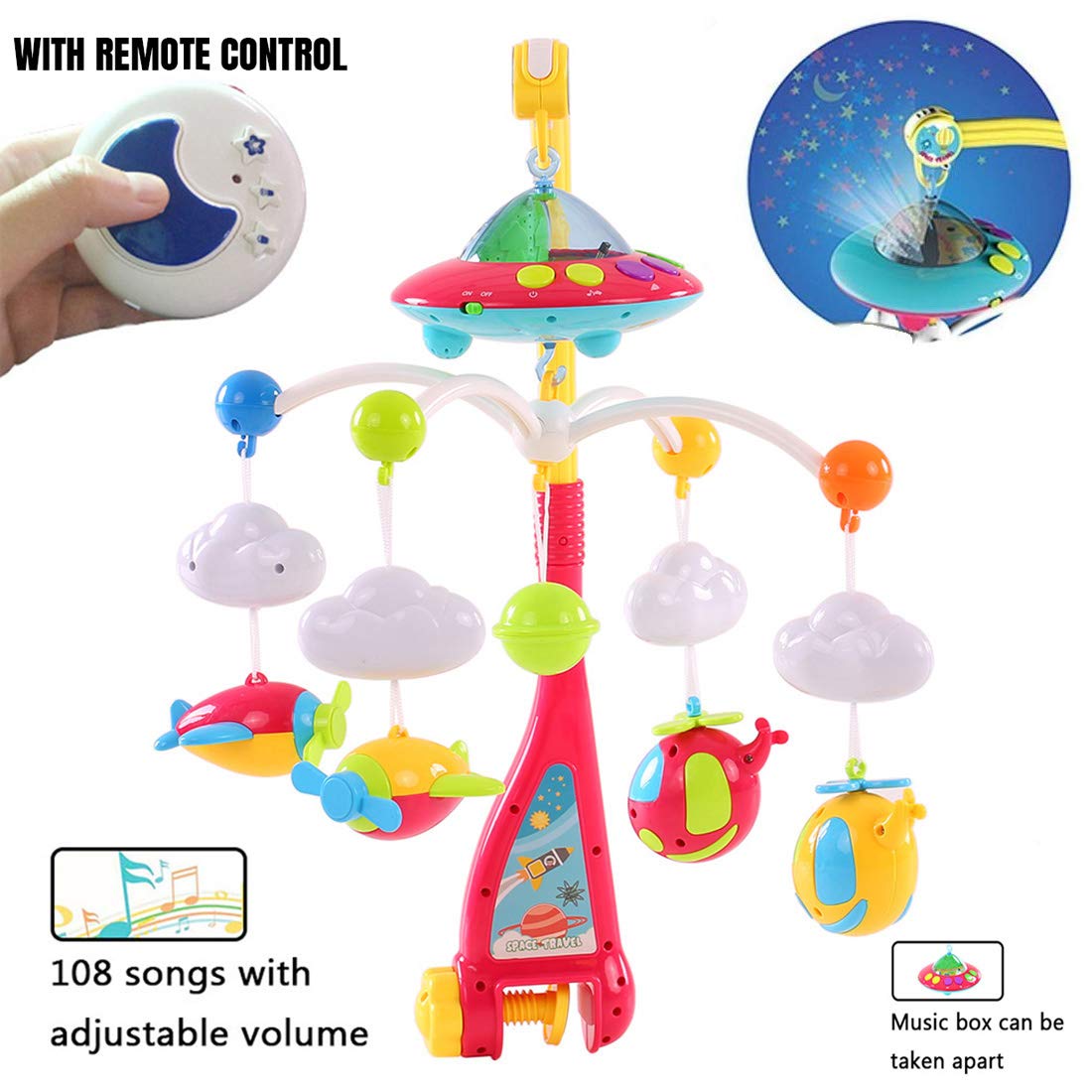 Remote Control Musical Cot Mobile Crib Bell Bed Ring Hanging Rotate Ra