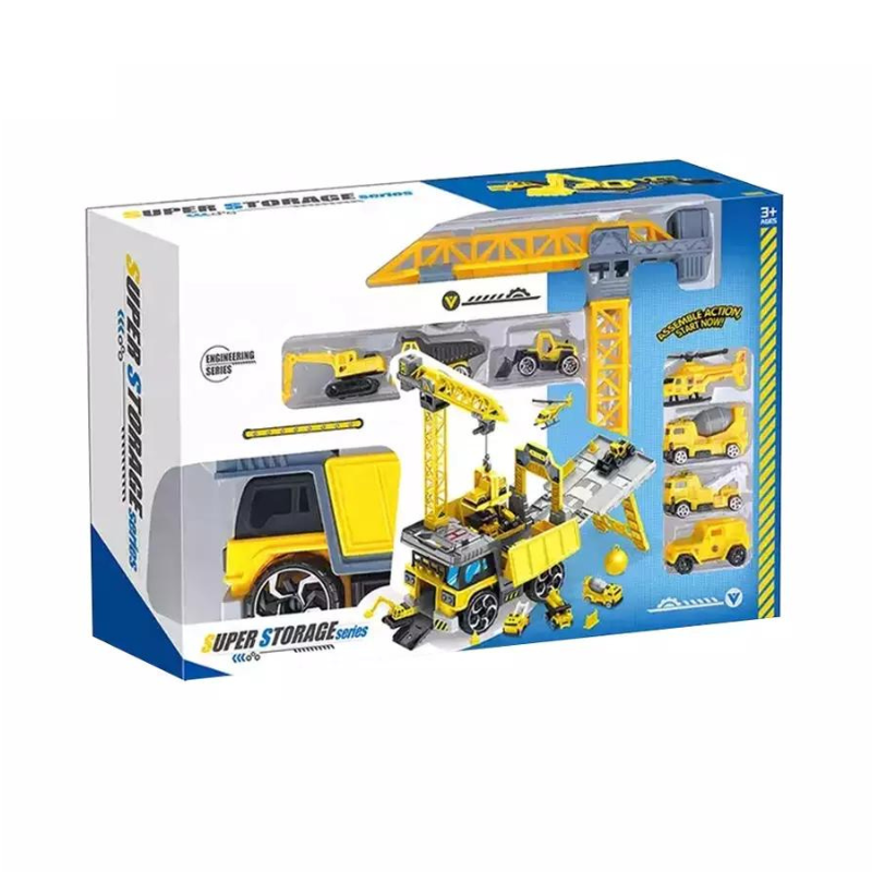 Crane Storage Truck Toy Sliding Track Assemble Deformable Kids Play Transport Engineering Boys Toys Vehicles