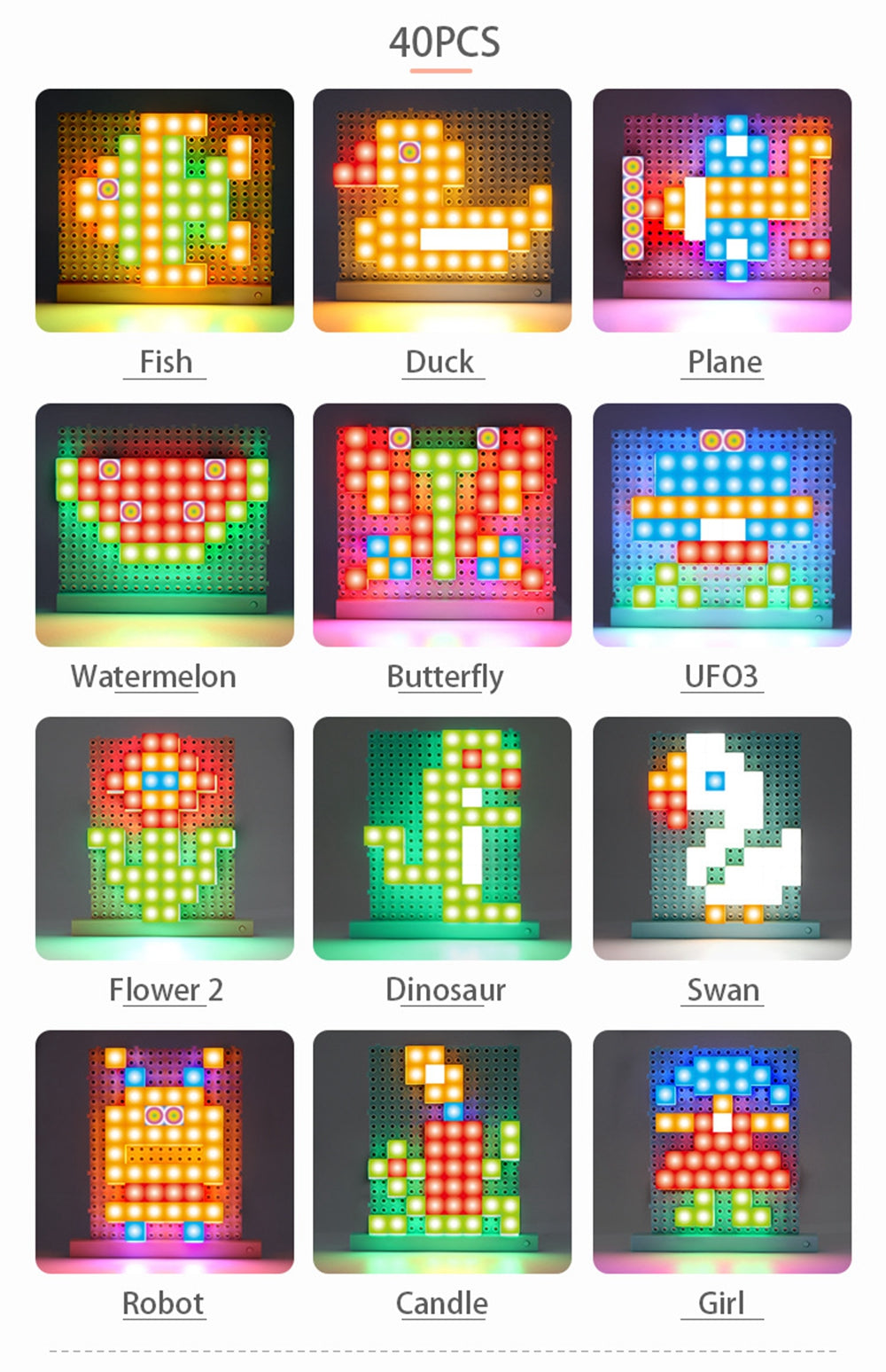 40pcs Diy Electonic Building Block Led Flashing Light Multi-Creative Assembling Flashing Light Electronic Puzzle