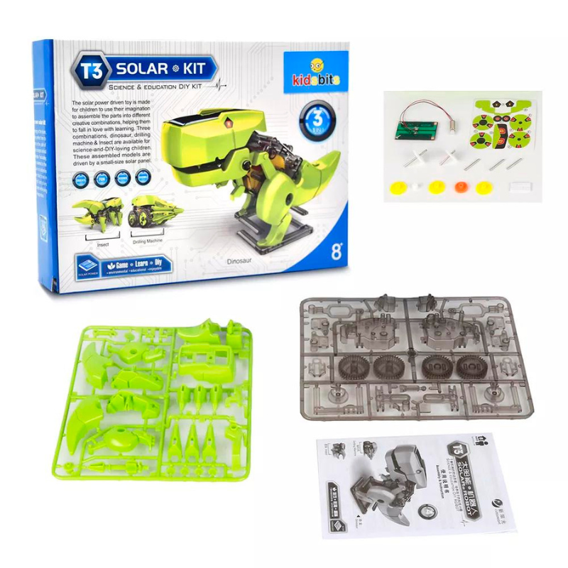 3 In 1 DIY Science Solar Power Energy System Robot Kit Solar Powered T-Rex Ground Drill Truck Beetle STEM Learning Kids Toy