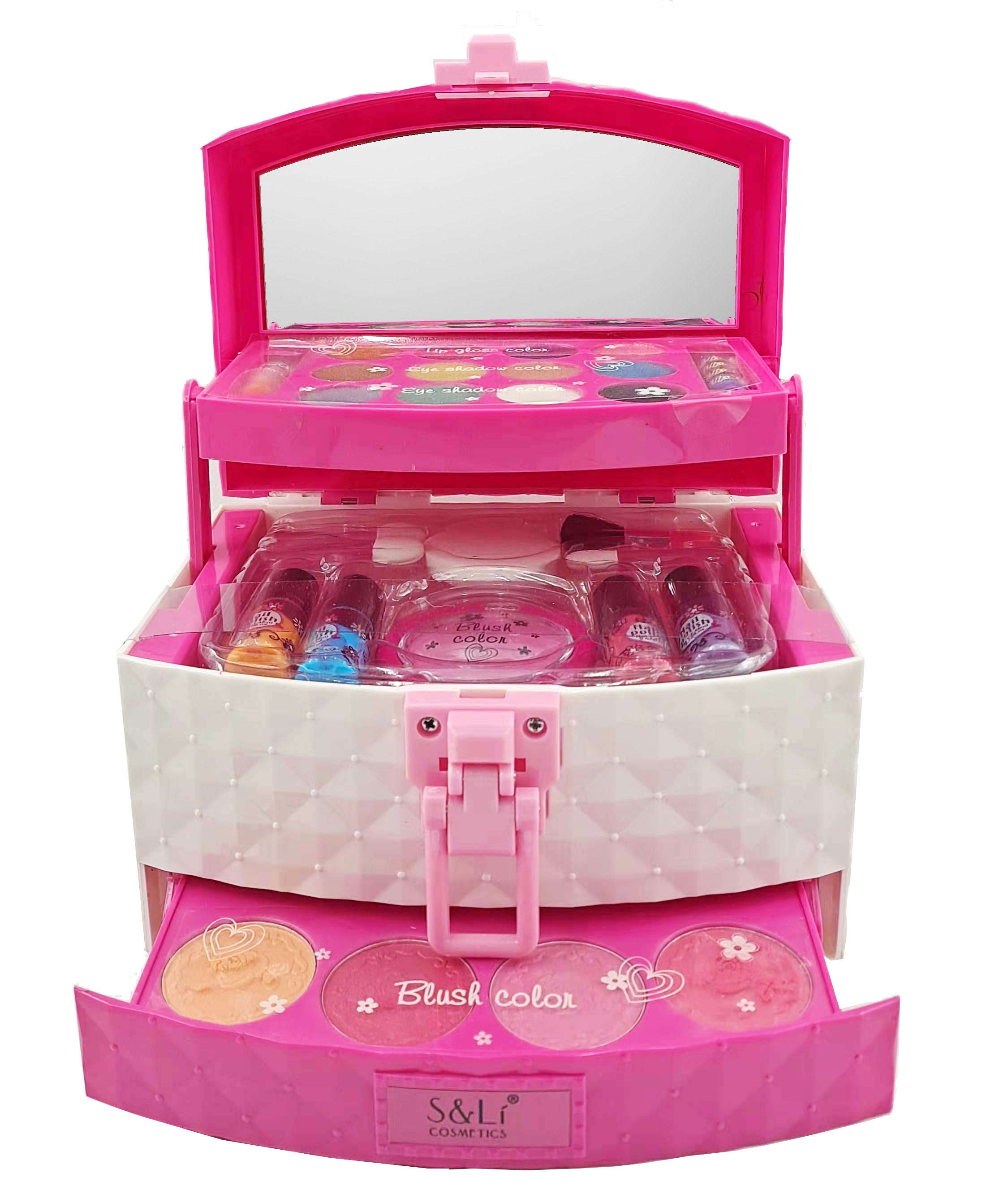 Kid Girls Makeup Set Jewellery Box Style Cosmetic Pretend Play Kit Princess Toy