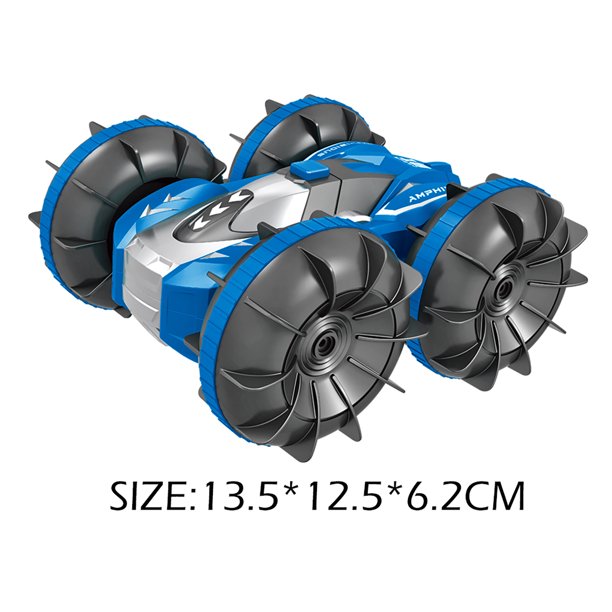 2.4GHz Double Sided 360 Degree Rotating RC Stunt Car Waterproof Land and Water Remote Control Car Gift Toy Blue