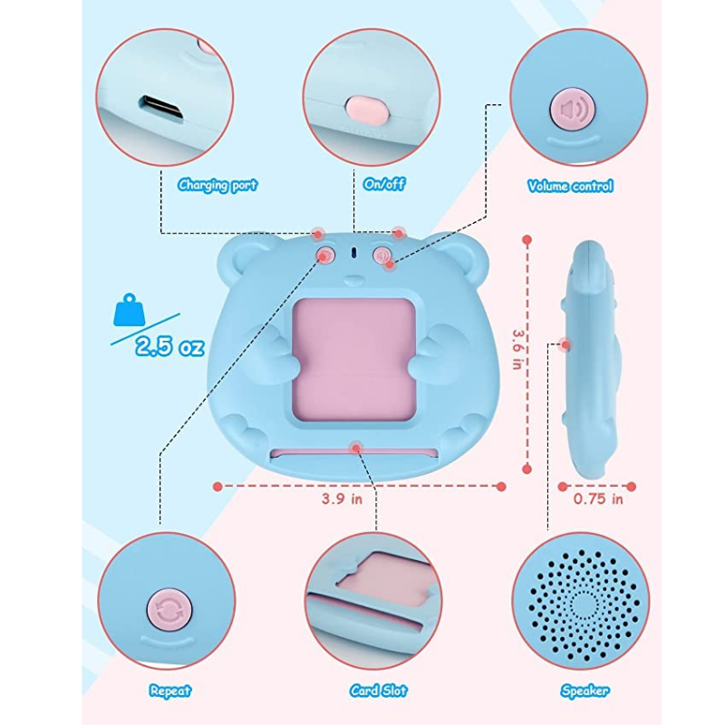 Preschool Learning Toys Cute Bear Shape Early Educational Intelligent Electric Kids Talking Flash Card Words Reading Learning Machine 224 Words Blue