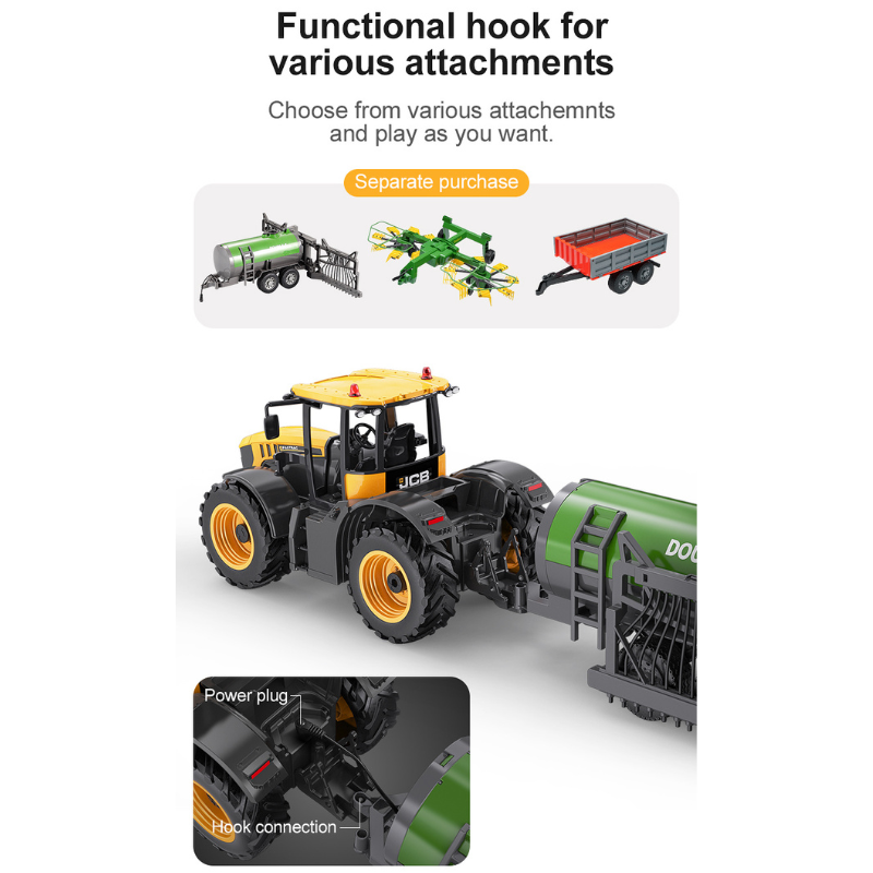 DOUBLE E E360-003 1:16 6CH 2.4GHz Remote Control JCB Fastrac 4220 Farm Tractor With Dump Trailer Light & Sound Toy Truck