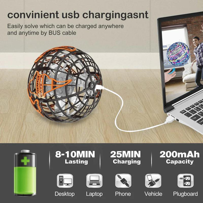 360 Flying Spinning Mini Earth LED Chargeable Light Orb Toy Hand and Remote Controlled Drone for Kids and Adults Grey