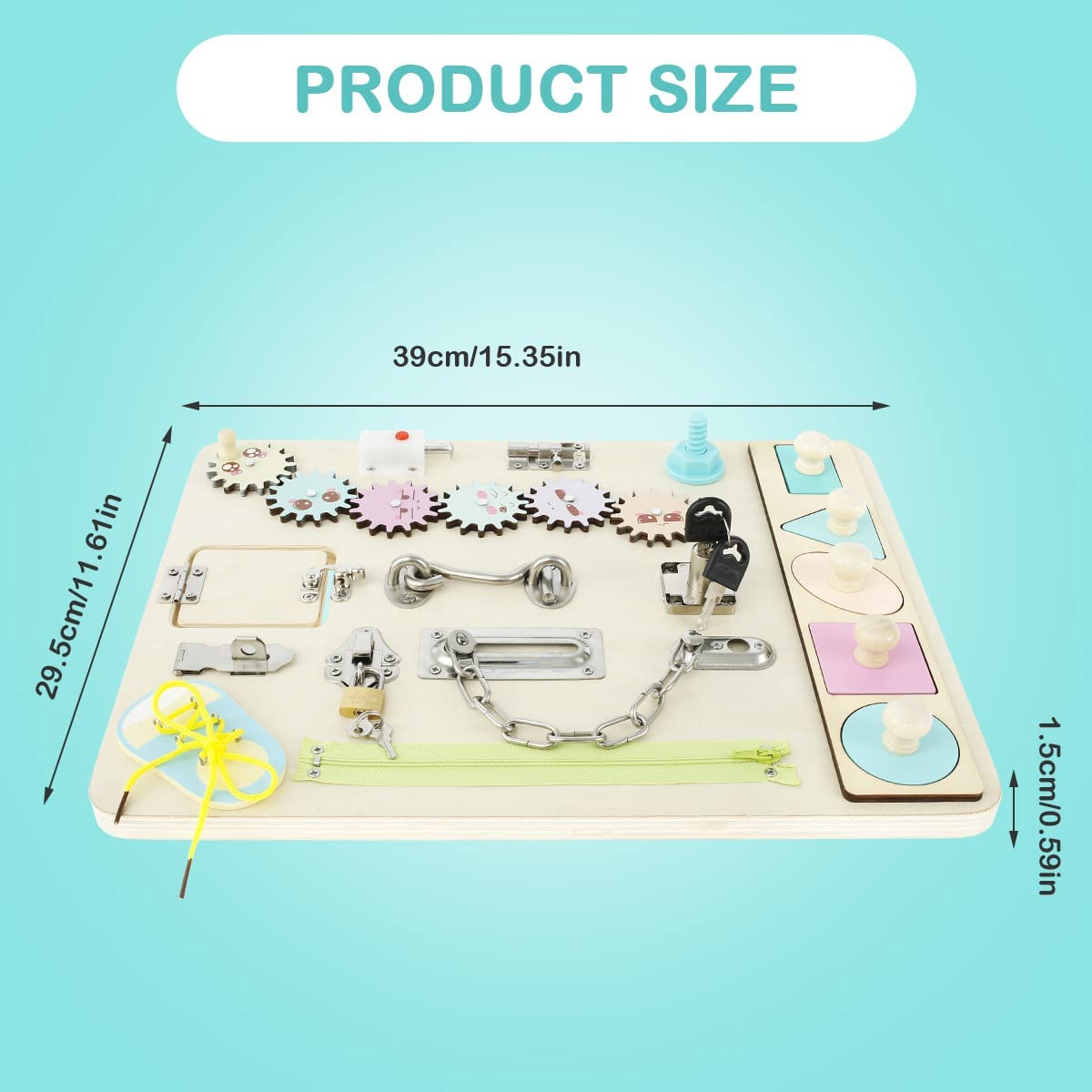 Wooden Sensory Board Montessori Basic Skills Activity Board for Kids Portable Locks Latches Board Children Preschool Learning Activities Busy Board