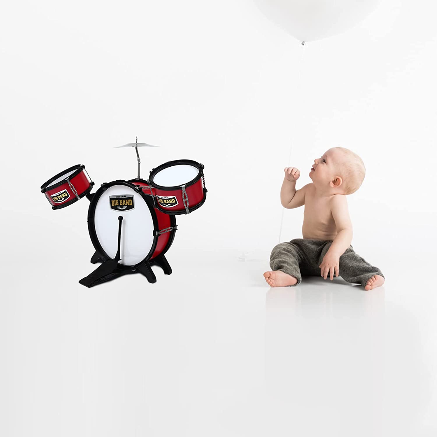 Jazz Drum Set Small Plastic Drum Set Toy Early Educational Music Instruments for Kids - Rose Red