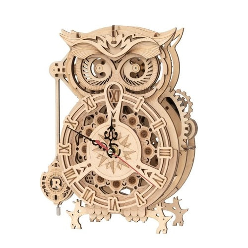 Robotime 3D DIY Wooden Puzzle Mechanical Gear Drive Pendulum Owl Clock LK503