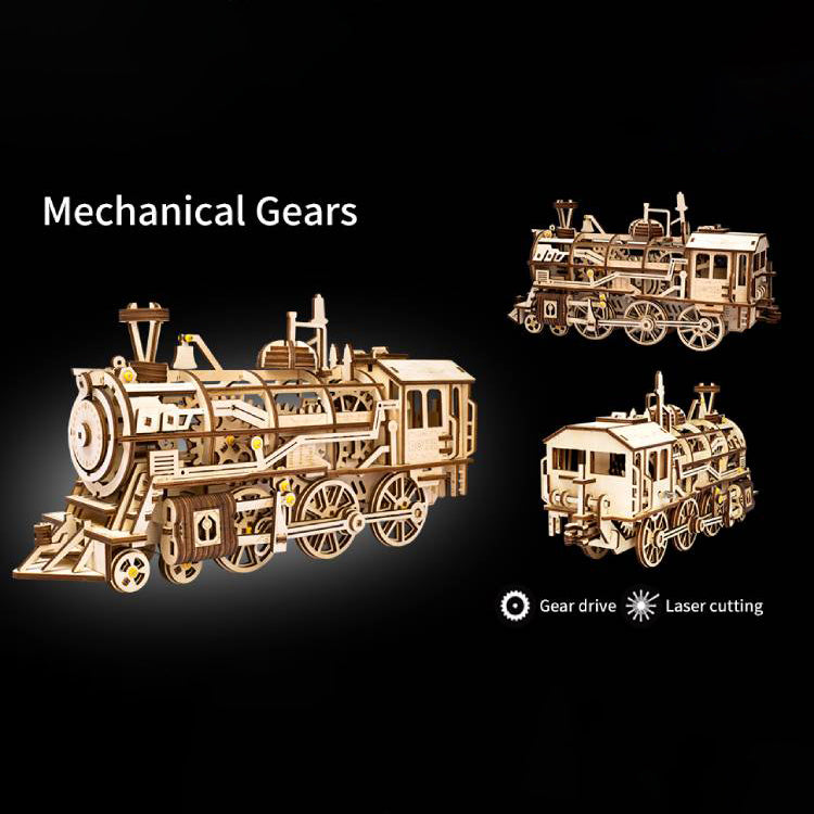 Robotime 3D DIY Wooden Puzzle Mechanical Gear Drive Locomotive Model Kits LK701