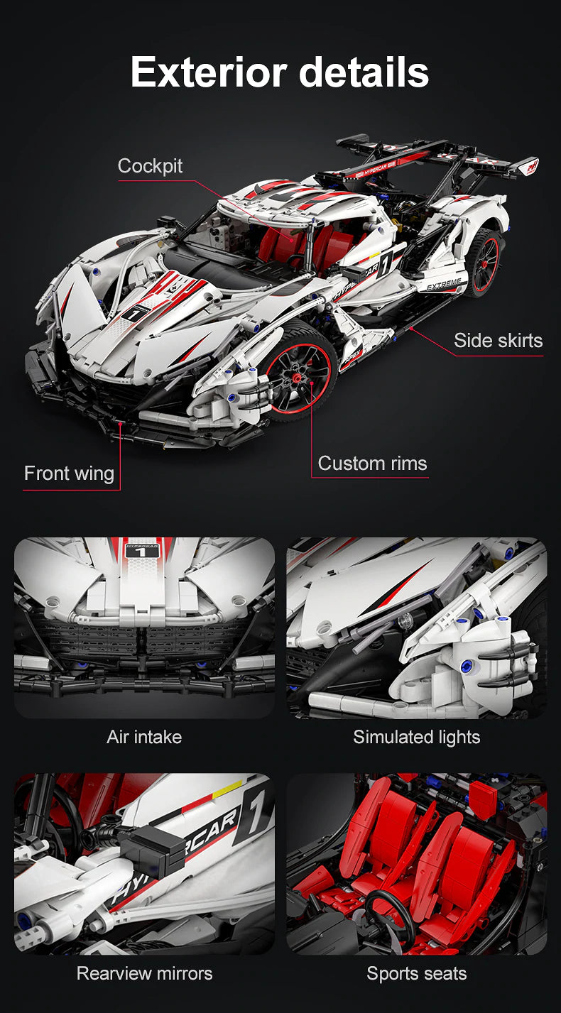 CADA C61053W 4449pcs V12 Hypercar Master Supercar Series Designed by Suhwan Ji 1:8