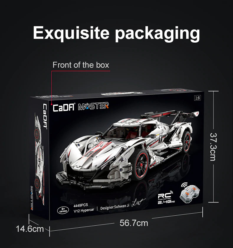 CADA C61053W 4449pcs V12 Hypercar Master Supercar Series Designed by Suhwan Ji 1:8