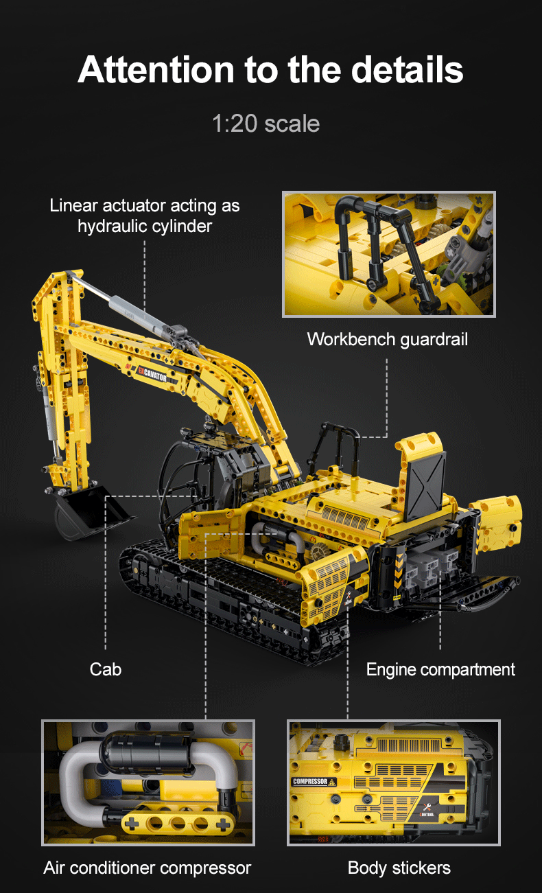 CaDA C61082W 1702pcs High-Tech Excavator Truck Vehicles Building Blocks Models