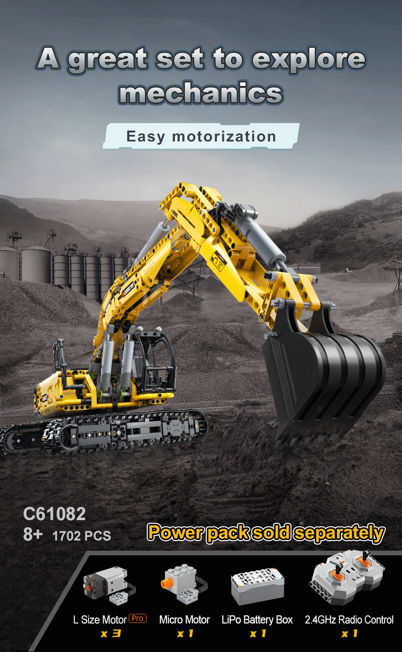 CaDA C61082W 1702pcs High-Tech Excavator Truck Vehicles Building Blocks Models