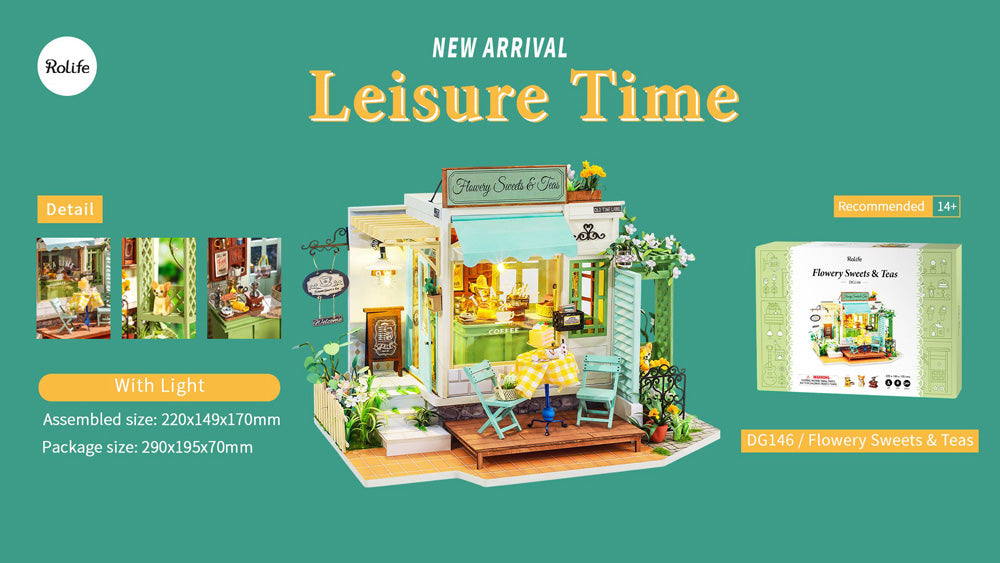 Robotime FLOWERY SWEETS & TEAS 3D DIY Miniature Dollhouse House Model Kit DG146