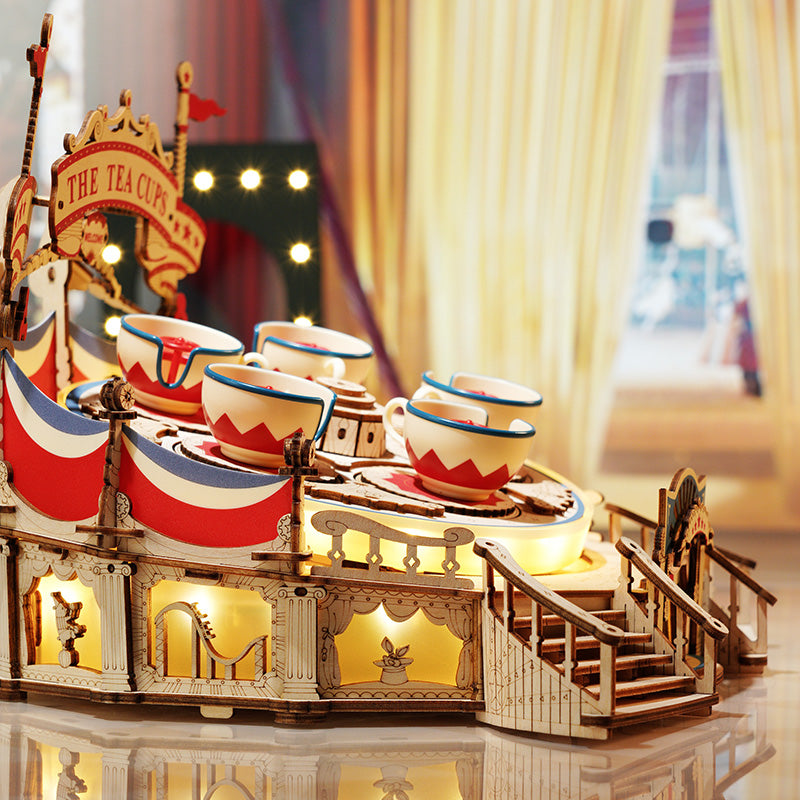 Robotime ROKR Tilt-A-Whirl DIY music box 3D wooden puzzle kit of the Magic Amusement Park Series Funny Toy for Kids EA04