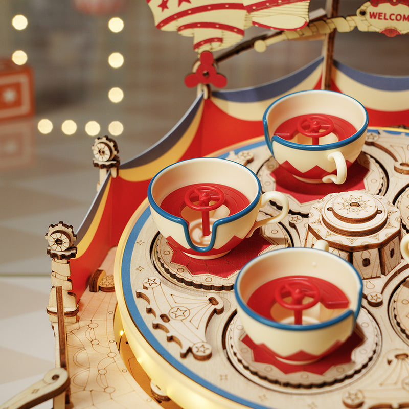 Robotime ROKR Tilt-A-Whirl DIY music box 3D wooden puzzle kit of the Magic Amusement Park Series Funny Toy for Kids EA04