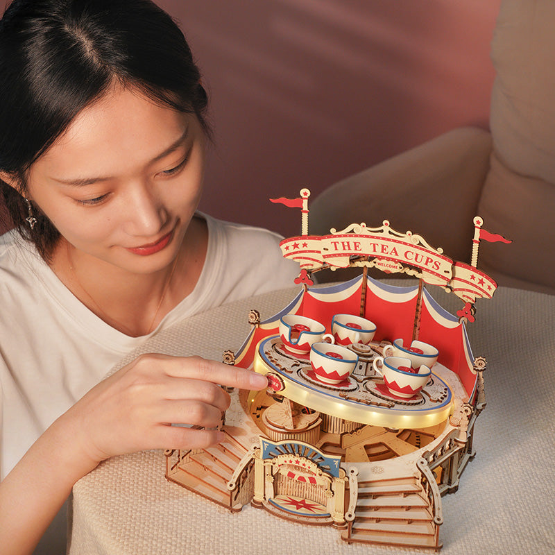 Robotime ROKR Tilt-A-Whirl DIY music box 3D wooden puzzle kit of the Magic Amusement Park Series Funny Toy for Kids EA04