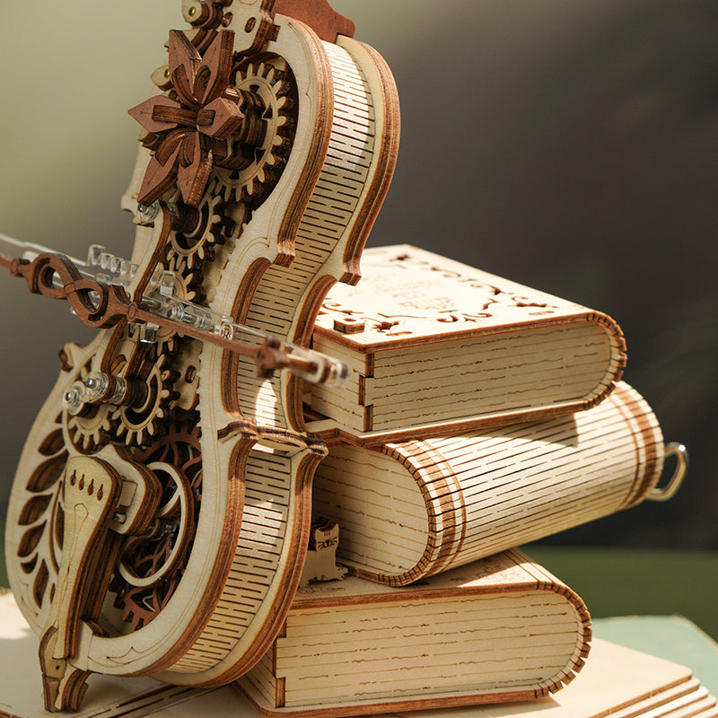 Robotime ROKR Magic Cello Mechanical Music Box 3D Wooden Puzzle Magical Mystery  Funny Toy for Kids Child