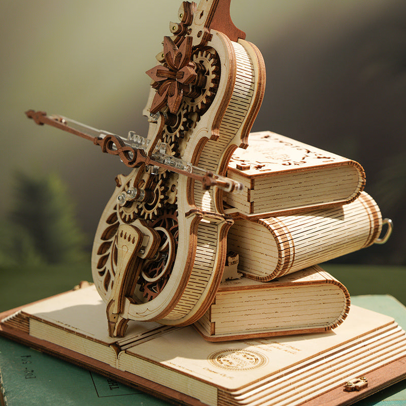 Robotime ROKR Magic Cello Mechanical Music Box 3D Wooden Puzzle Magical Mystery  Funny Toy for Kids Child