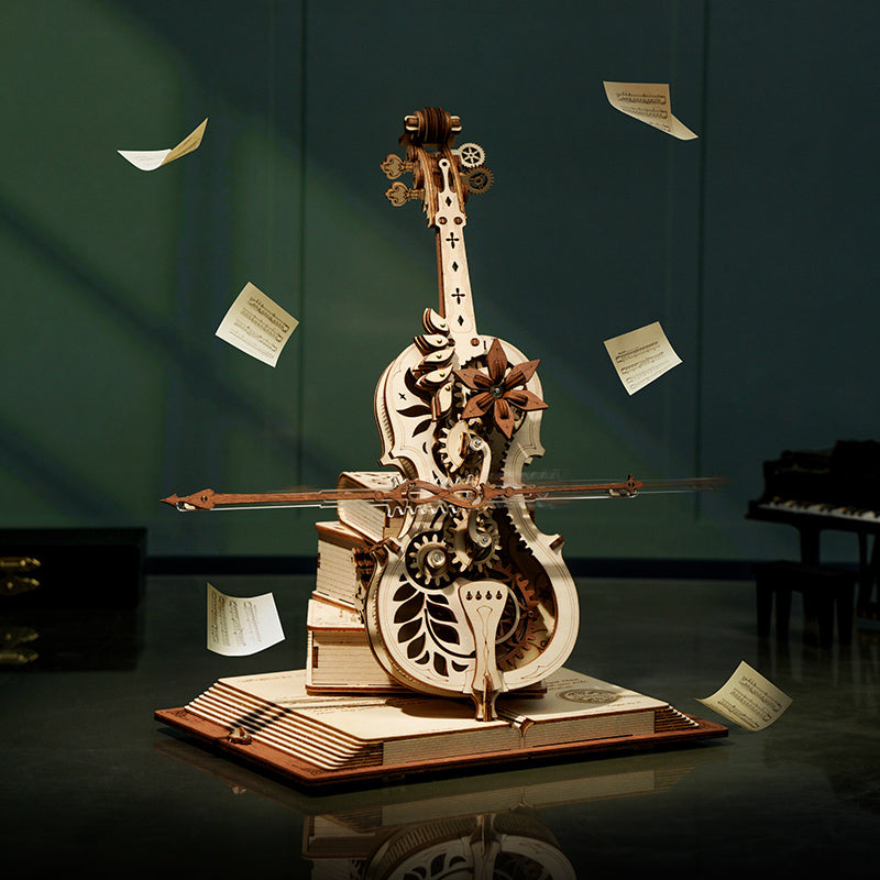 Robotime ROKR Magic Cello Mechanical Music Box 3D Wooden Puzzle Magical Mystery  Funny Toy for Kids Child