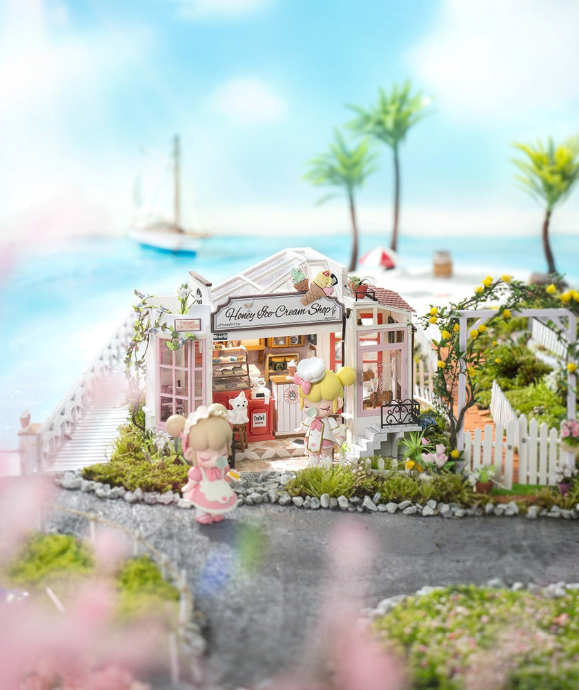 Robotime Rolife Honey Ice-cream Shop DIY Miniature Dollhouse 3D House Model Kit DG148