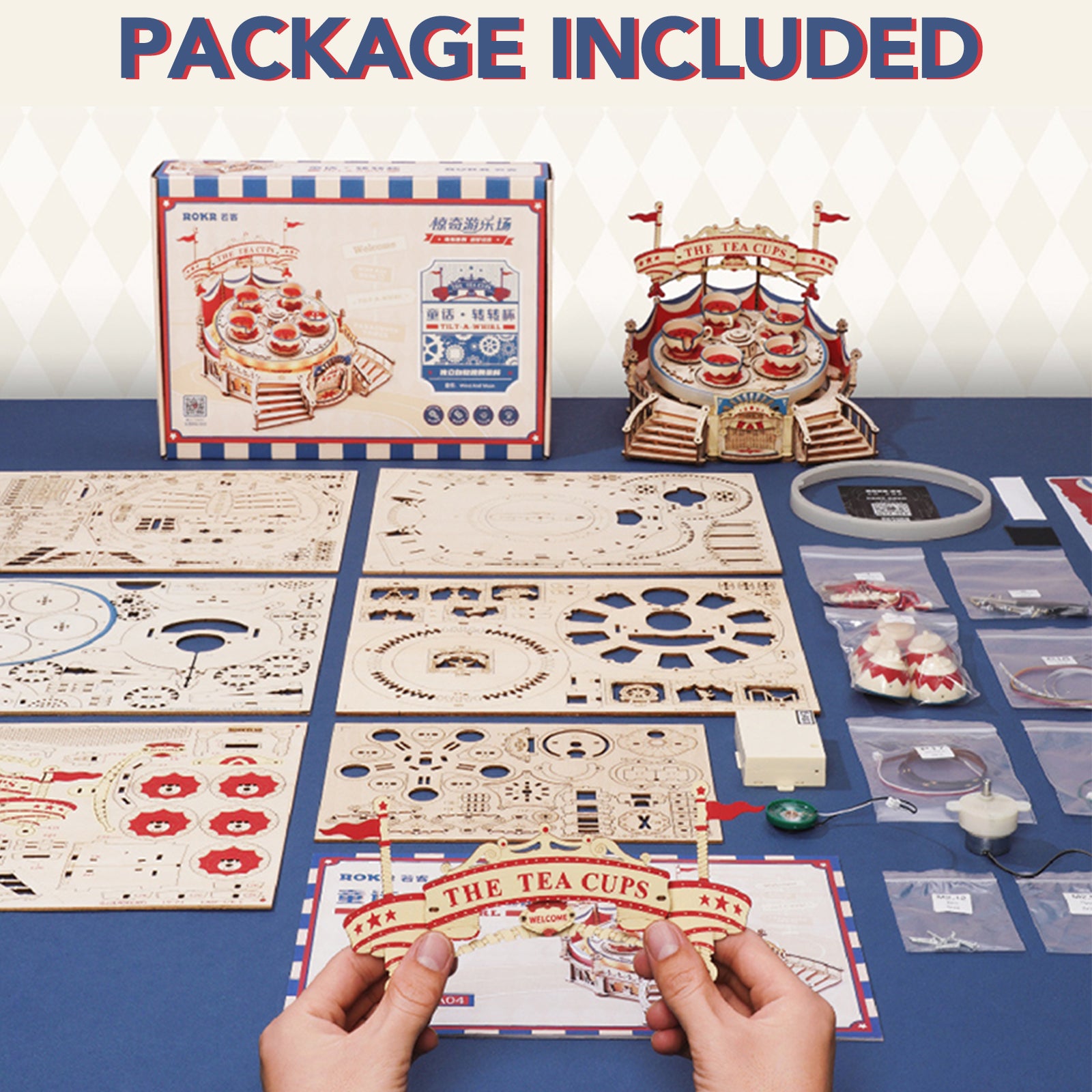 Robotime ROKR Tilt-A-Whirl DIY music box 3D wooden puzzle kit of the Magic Amusement Park Series Funny Toy for Kids EA04