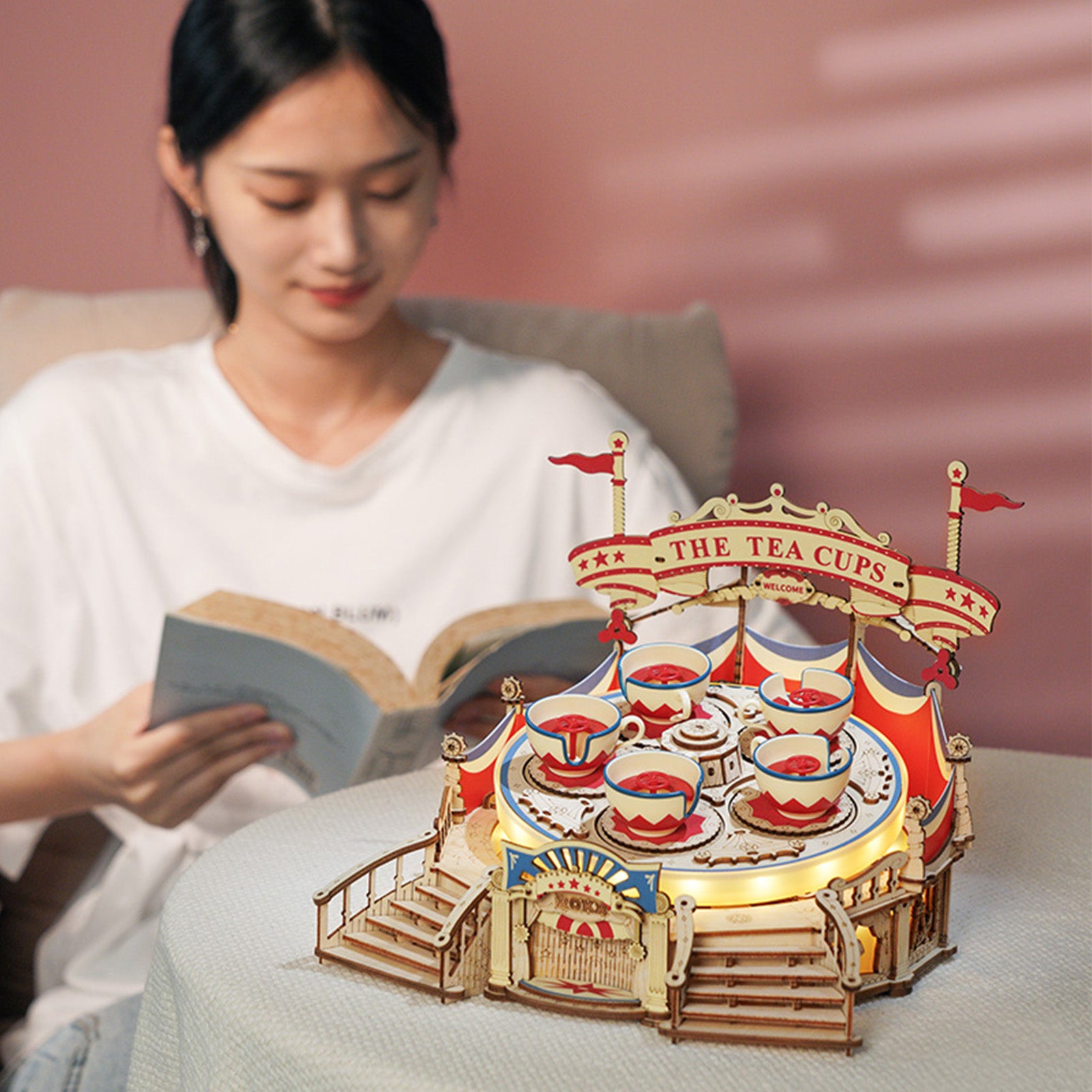 Robotime ROKR Tilt-A-Whirl DIY music box 3D wooden puzzle kit of the Magic Amusement Park Series Funny Toy for Kids EA04